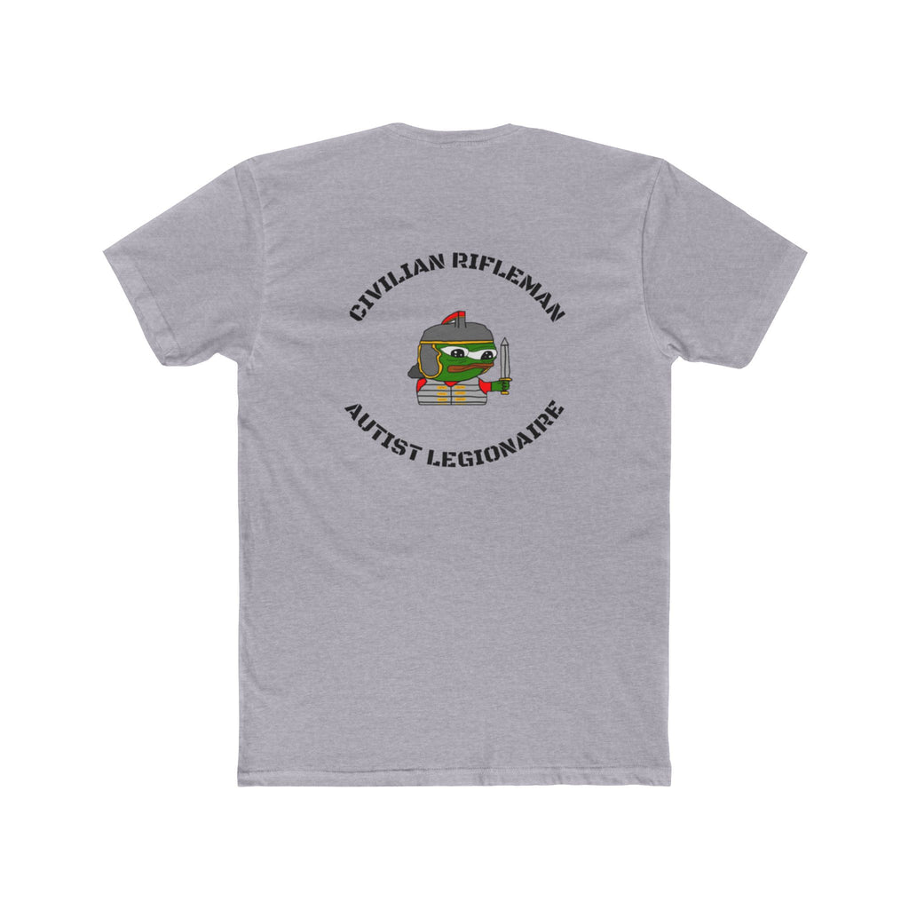 Cotton Crew Tee featuring 'Civilian Rifleman Autist Legionnaire' Design, Funny Gift