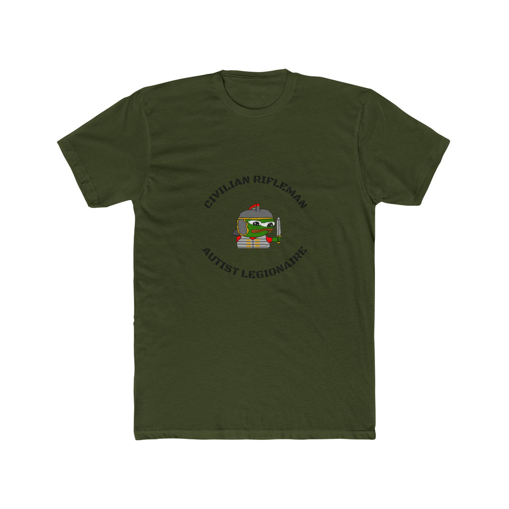 Cotton Crew Tee featuring 'Civilian Rifleman Autist Legionnaire' Design, Funny Gift