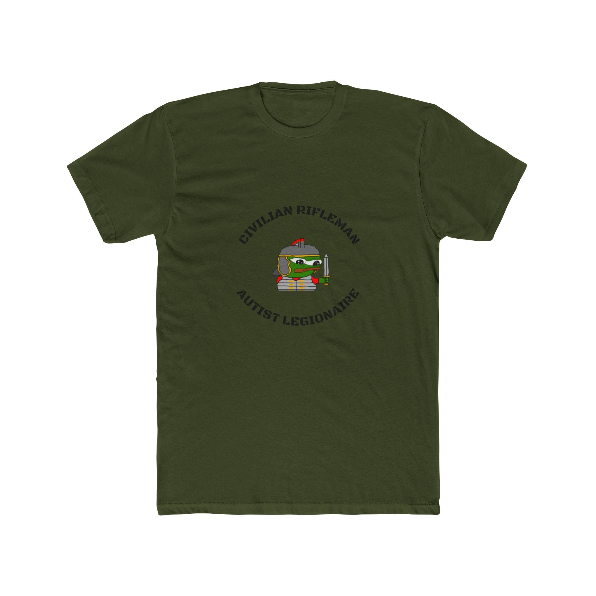 Cotton Crew Tee featuring 'Civilian Rifleman Autist Legionnaire' Design, Funny Gift