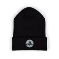 Embroidered Surf Silhouette Cuffed Beanie — Olive Knit Winter Hat