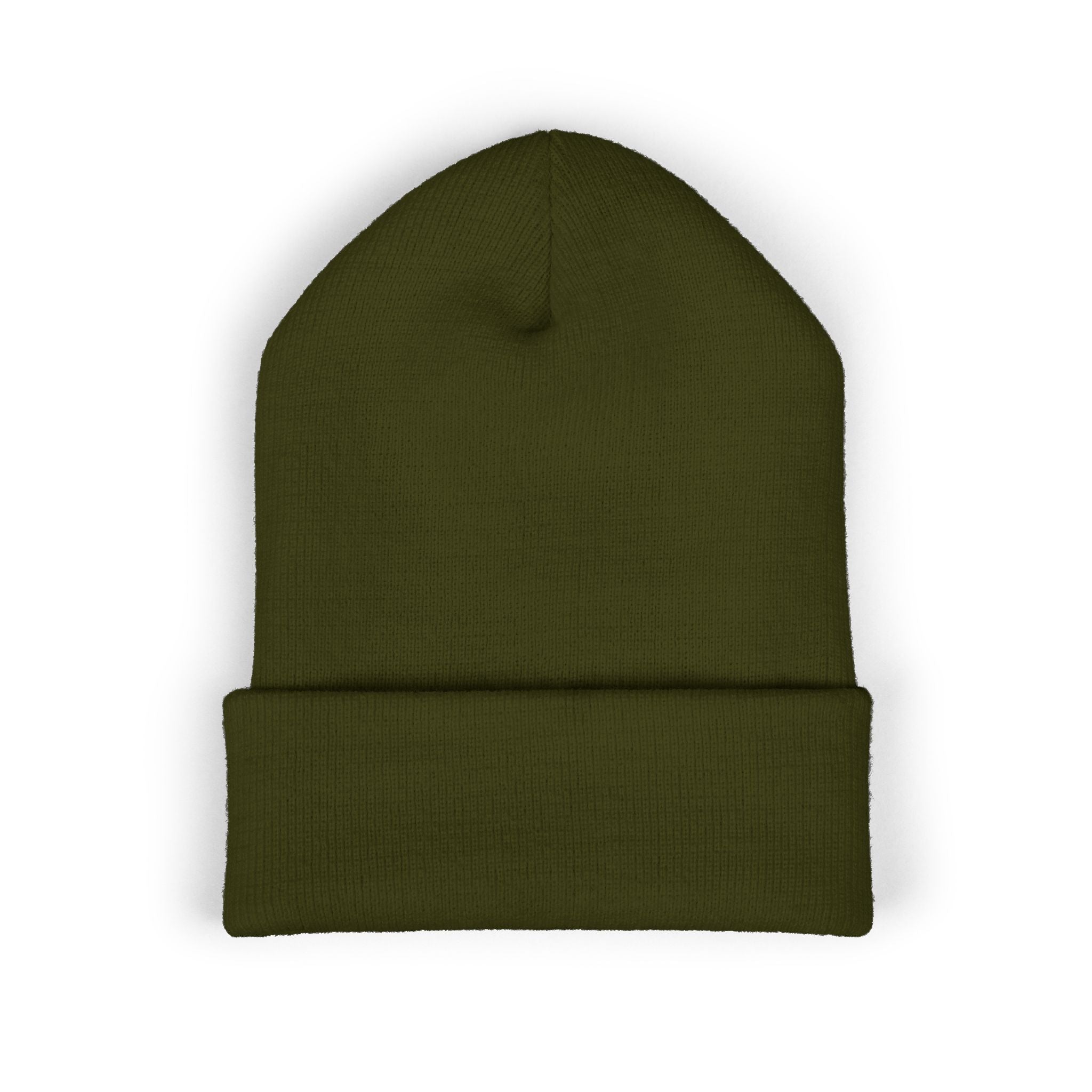 Embroidered Surf Silhouette Cuffed Beanie — Olive Knit Winter Hat